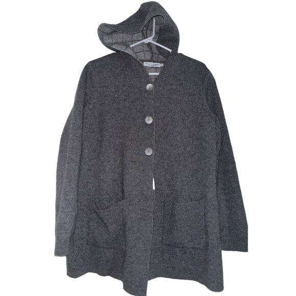 Bianco & Blu Women's Gray Wool Blend Button Hooded Cardigan Sz M Made in Italy - Picture 1 of 6